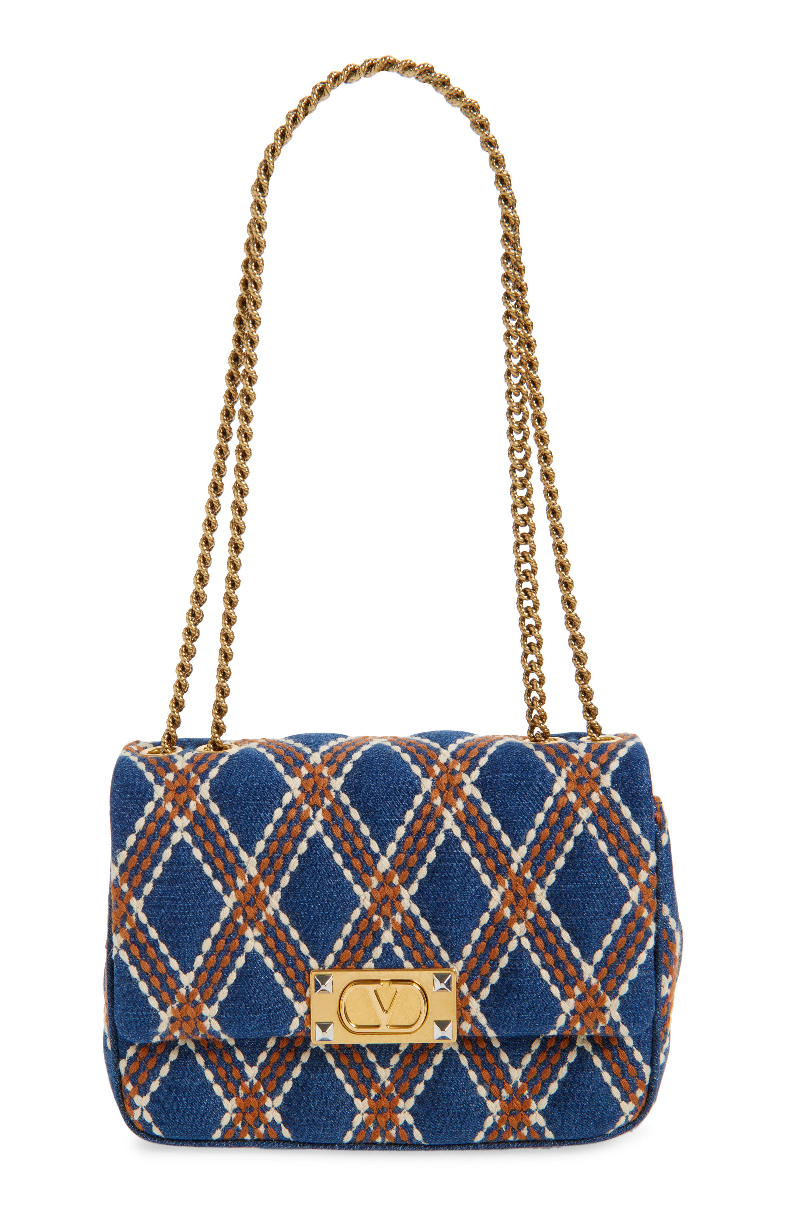 Valentino Garavani Medium Quiltie 67 Quilted Denim Shoulder Bag, Main, color, 