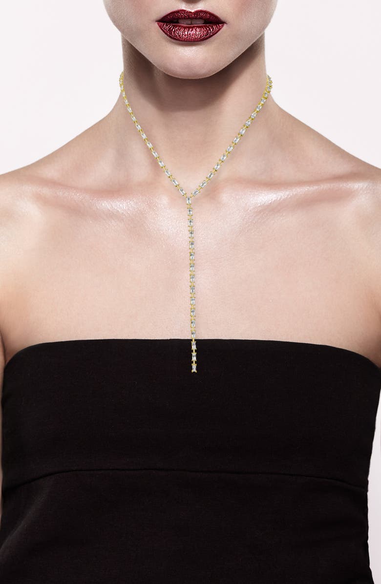 CZ by Kenneth Jay Lane Emerald Cut Cubic Zirconia Bar Y-Necklace, Alternate, color, Gold