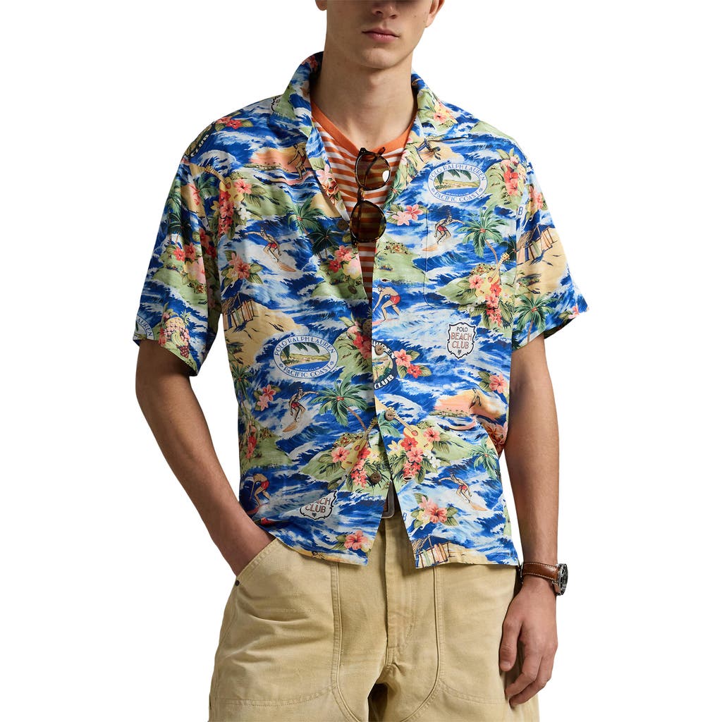 Polo Ralph Lauren Short Sleeve Tropical Print Lightweight Shirt In Polo Surf Scenic
