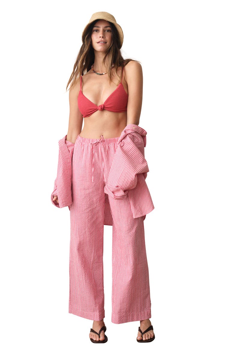Isla Stripe Cotton & Kapok Seersucker Pants, Alternate, color, PINK STRIPE