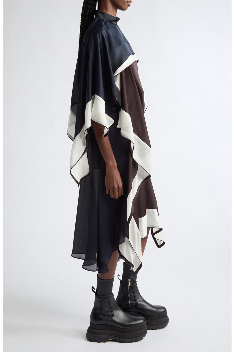 Satin X Chiffon Dress, Alternate, color, BROWN/ ECRU