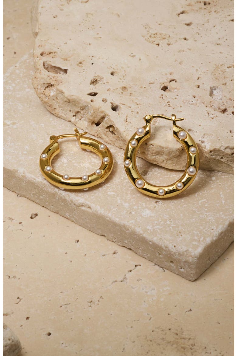 Paris Pearl Hoops, Alternate, color, Gold