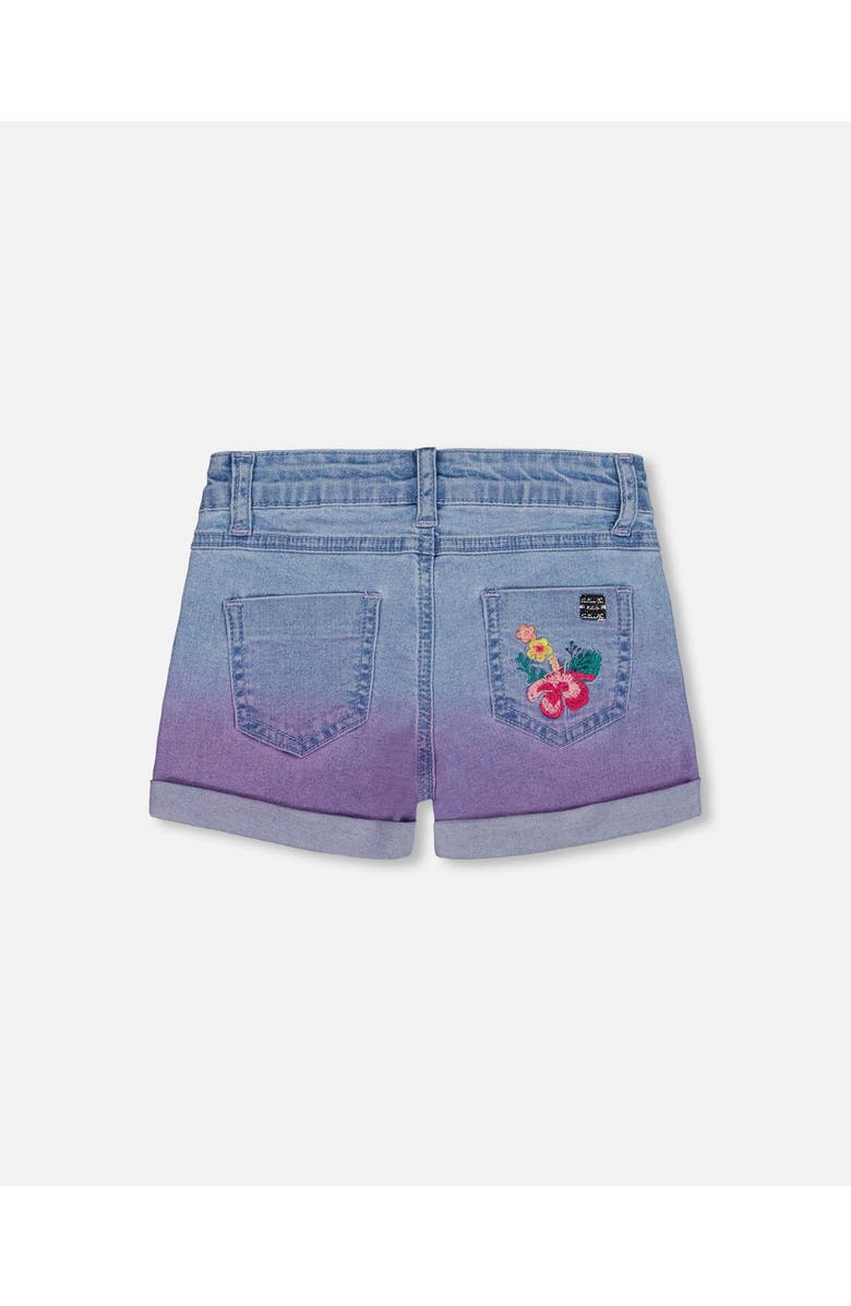 Deux par Deux Girl's Cuffed Denim Shorts With Embroidery Floral Jeans Blue, Alternate, color,
