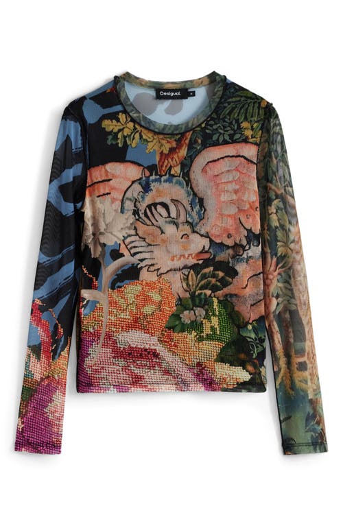 Desigual Long Sleeve Crop T-shirt In Multi