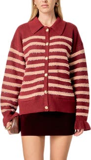 English Factory Stripe Ruffle Cuff Collar Cardigan