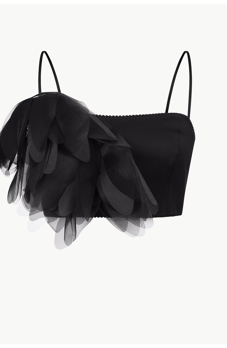 Malva Florea Cropped Top With Oversized Layered Floral Appliqus, Main, color, Black