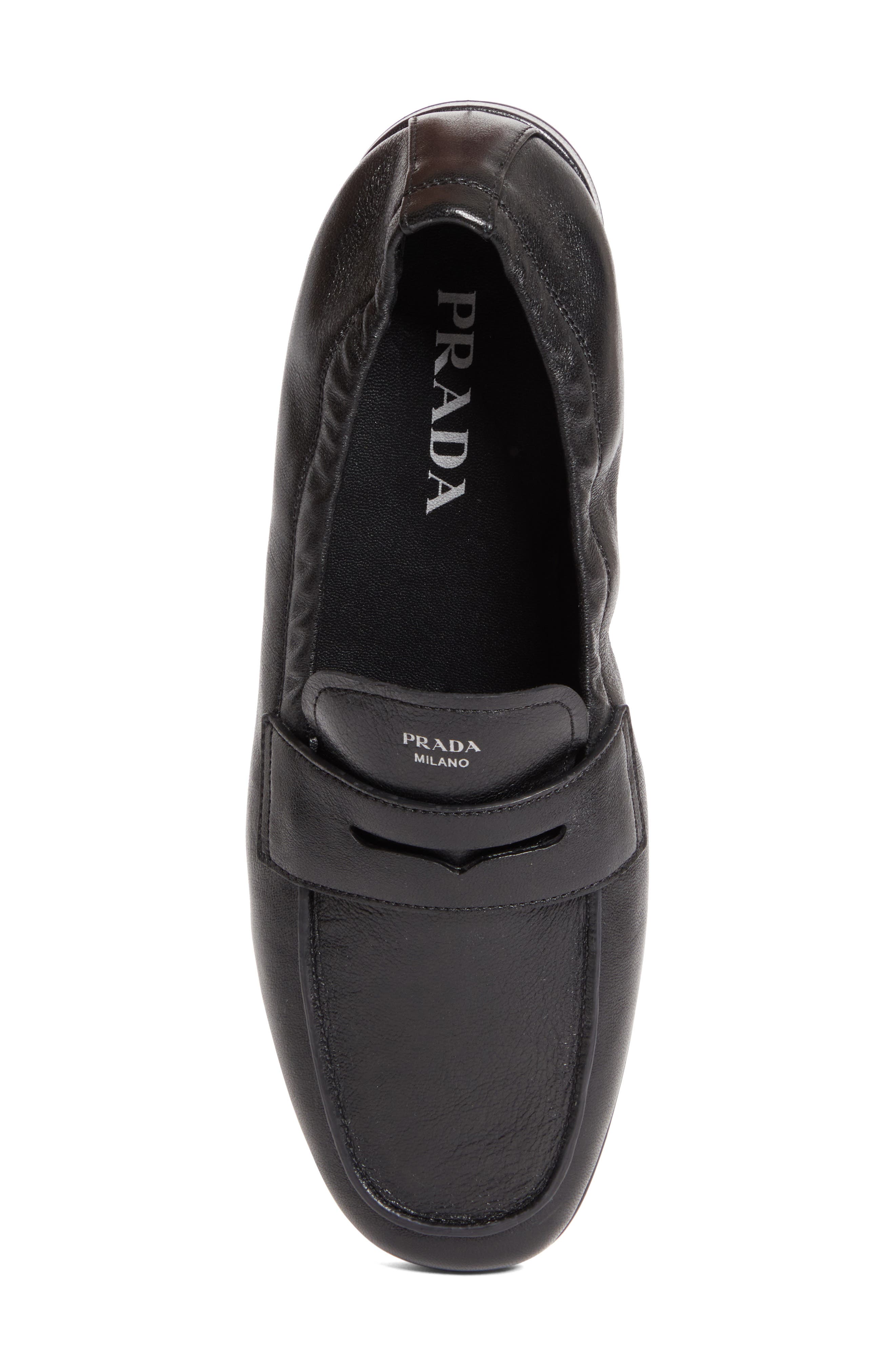 Prada Soft Penny Loafer, Alternate, color, Black