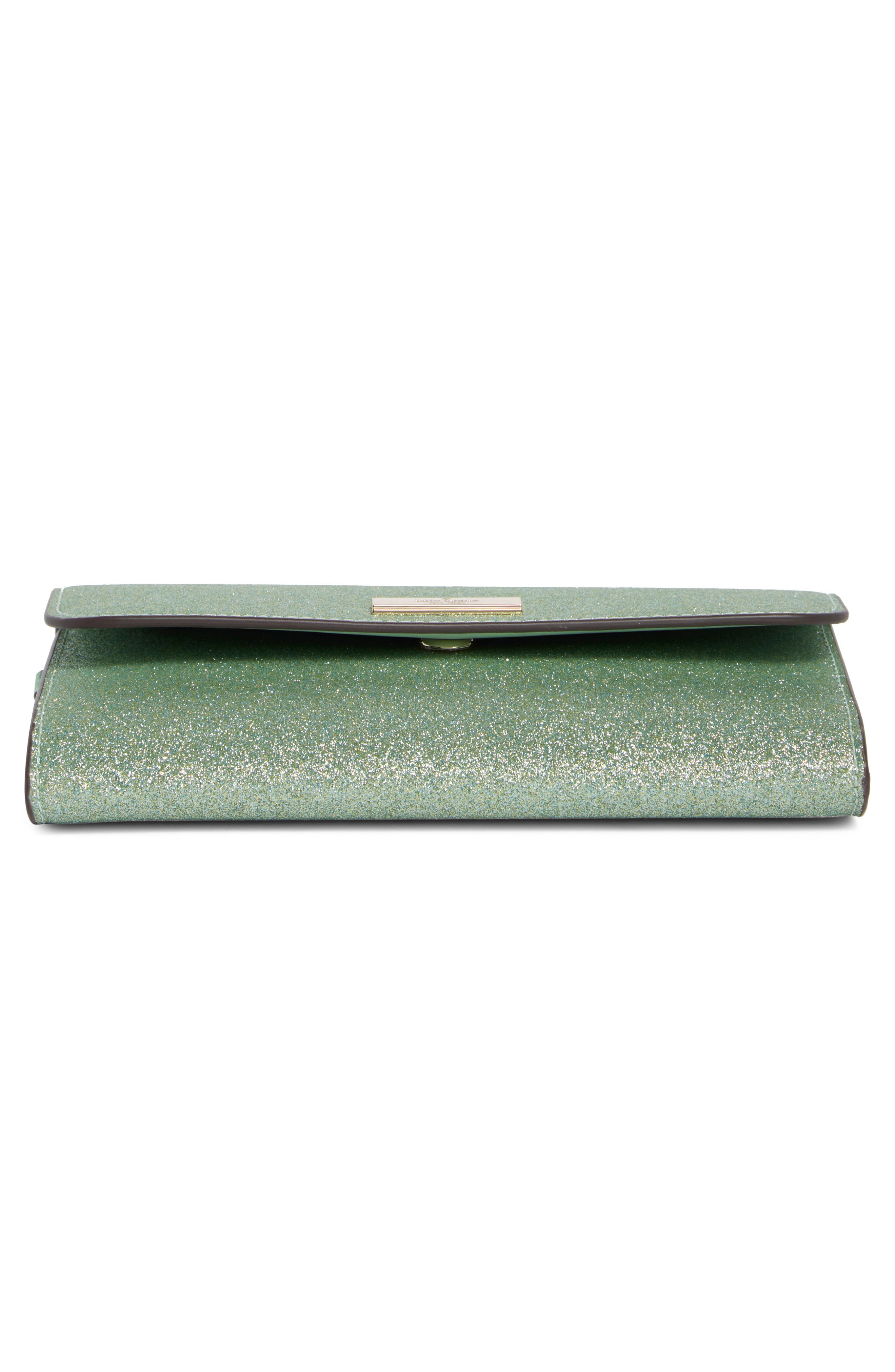 Kate Spade New York kenzie glitter clutch, Alternate, color, Seawater