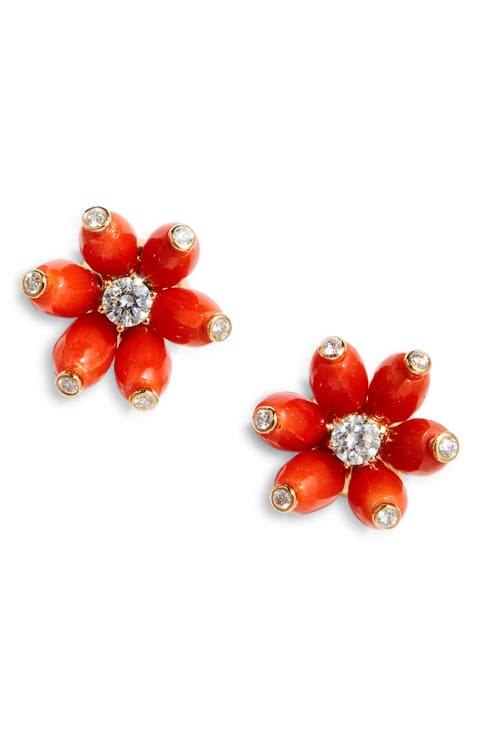 Cactus Diamond Flower Stud Earrings