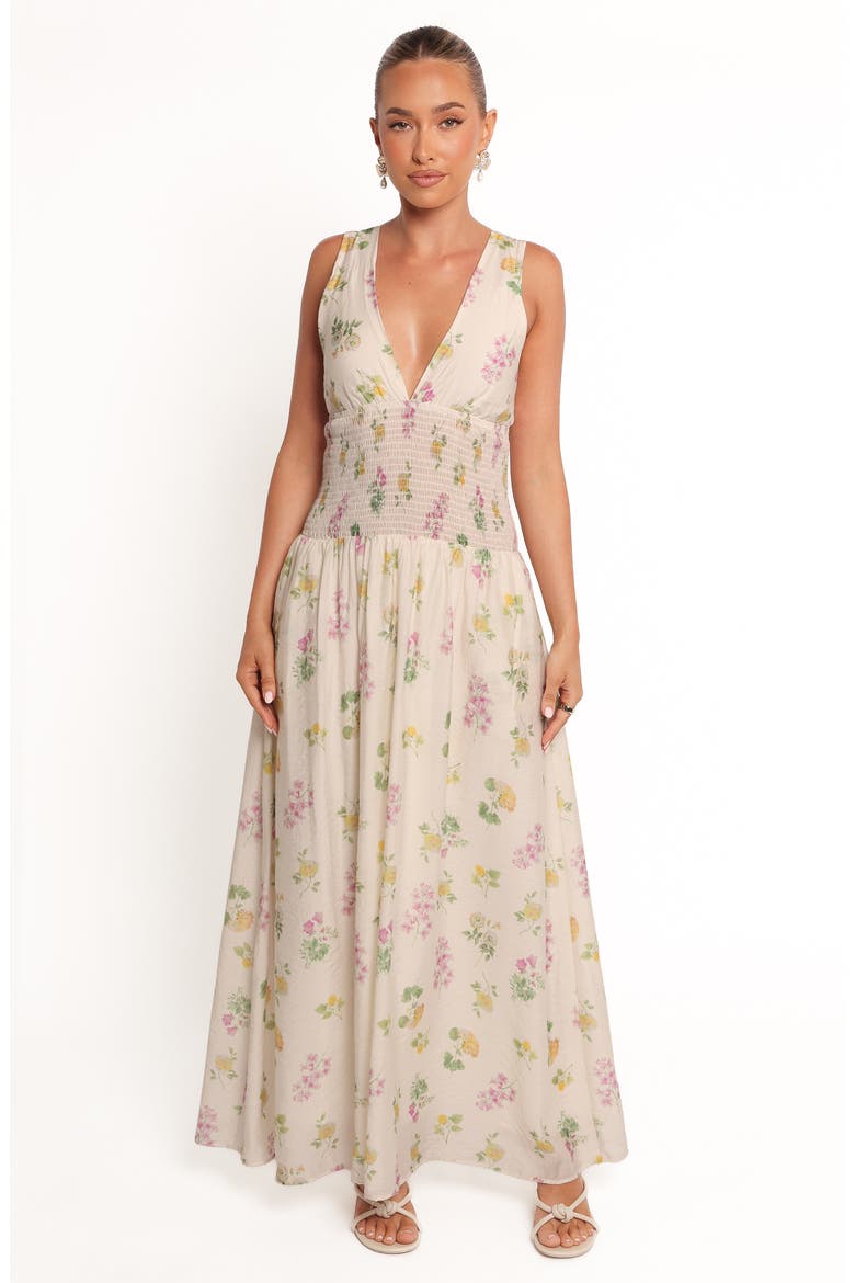 Reverie Floral Smocked Maxi Dress, Alternate, color, PURPLE DITSY FLORAL