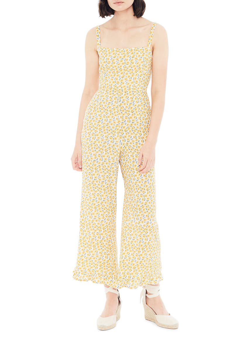 Frankie Floral Frill Hem Wide Leg Jumpsuit, Main, color, MARGUERITE FLORAL - YELLOW
