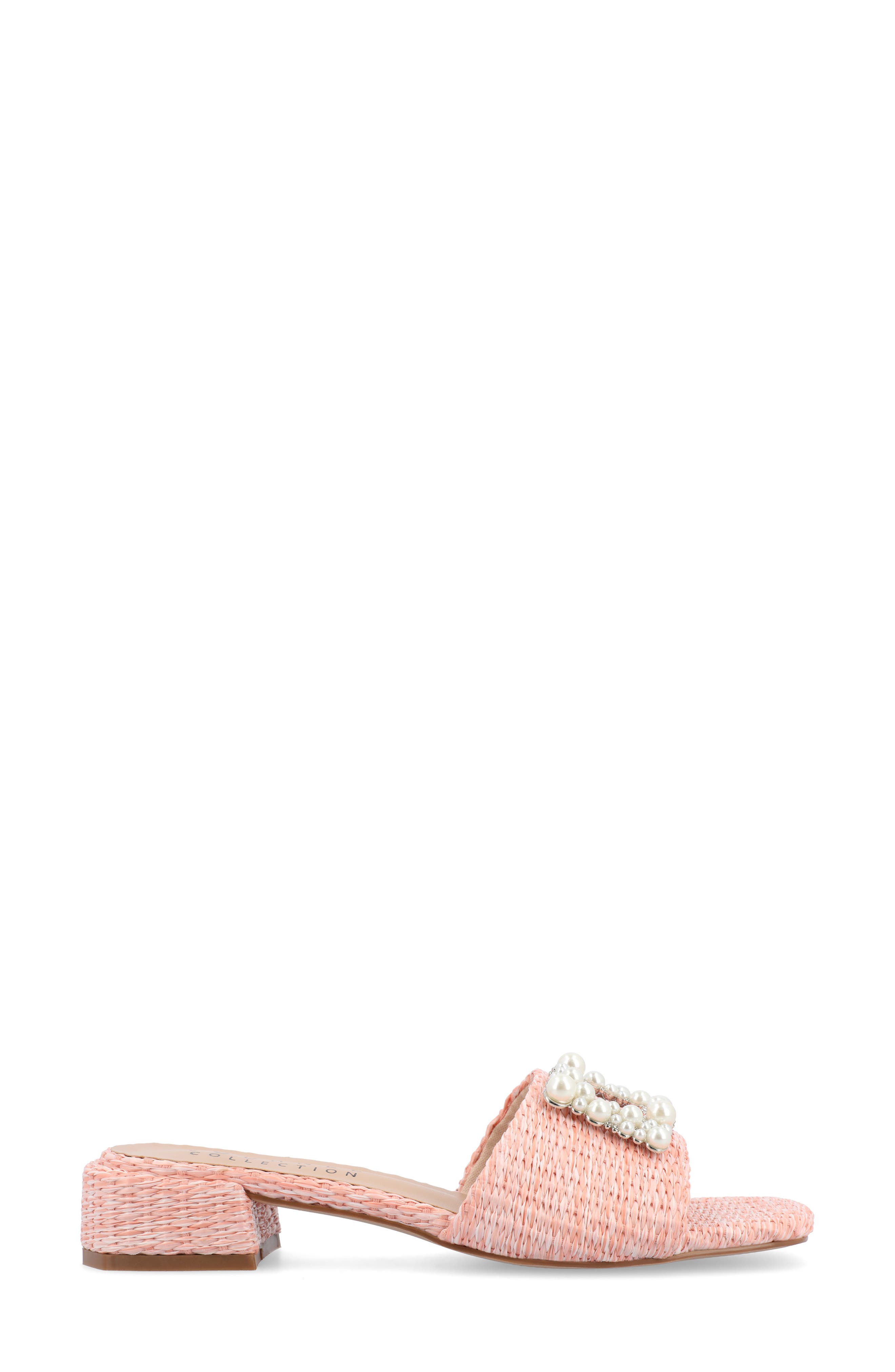 Justina Embellished Raffia Slide Sandal, Alternate, color, PINK
