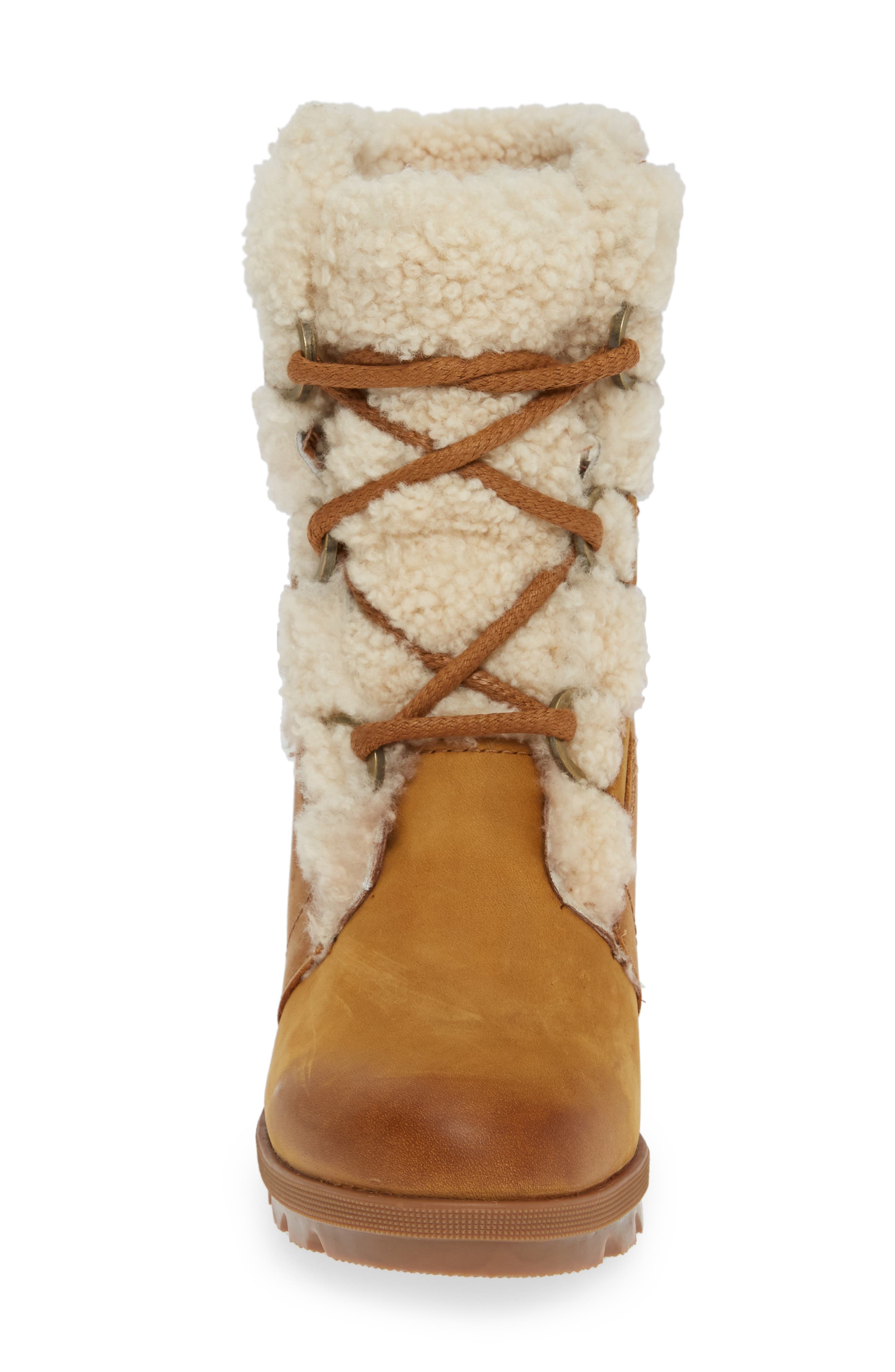 Joan of Arctic Wedge II Genuine Shearling Bootie, Alternate, color, CAMEL BROWN