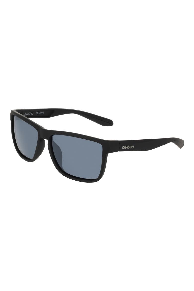 58mm Rectangular Sunglasses, Alternate, color, MATTE BLACK/ SILVER FLASH