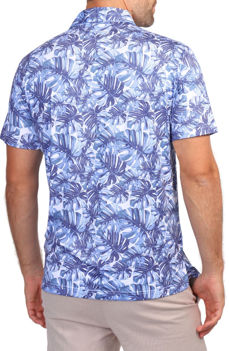 TailorByrd Tropical Leaf Print Performance Polo, Alternate, color, Navy