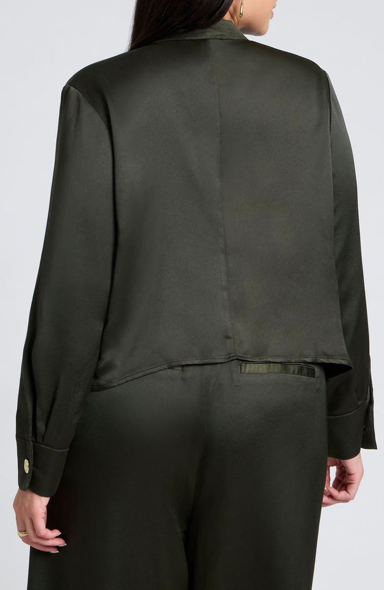 ELOQUII Band Collar Tie Front Satin Shirt, Alternate, color, 