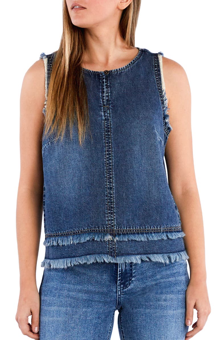 Wash Lab Denim Sleeveless Layered Fray Hem Denim Top, Main, color, Layered Blue