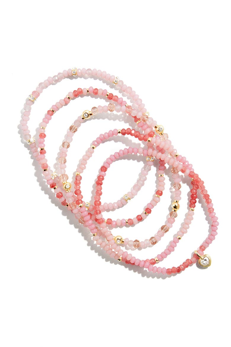 Neah Set of 5 Assorted Stretch Bead Bracelet, Main, color, PINK