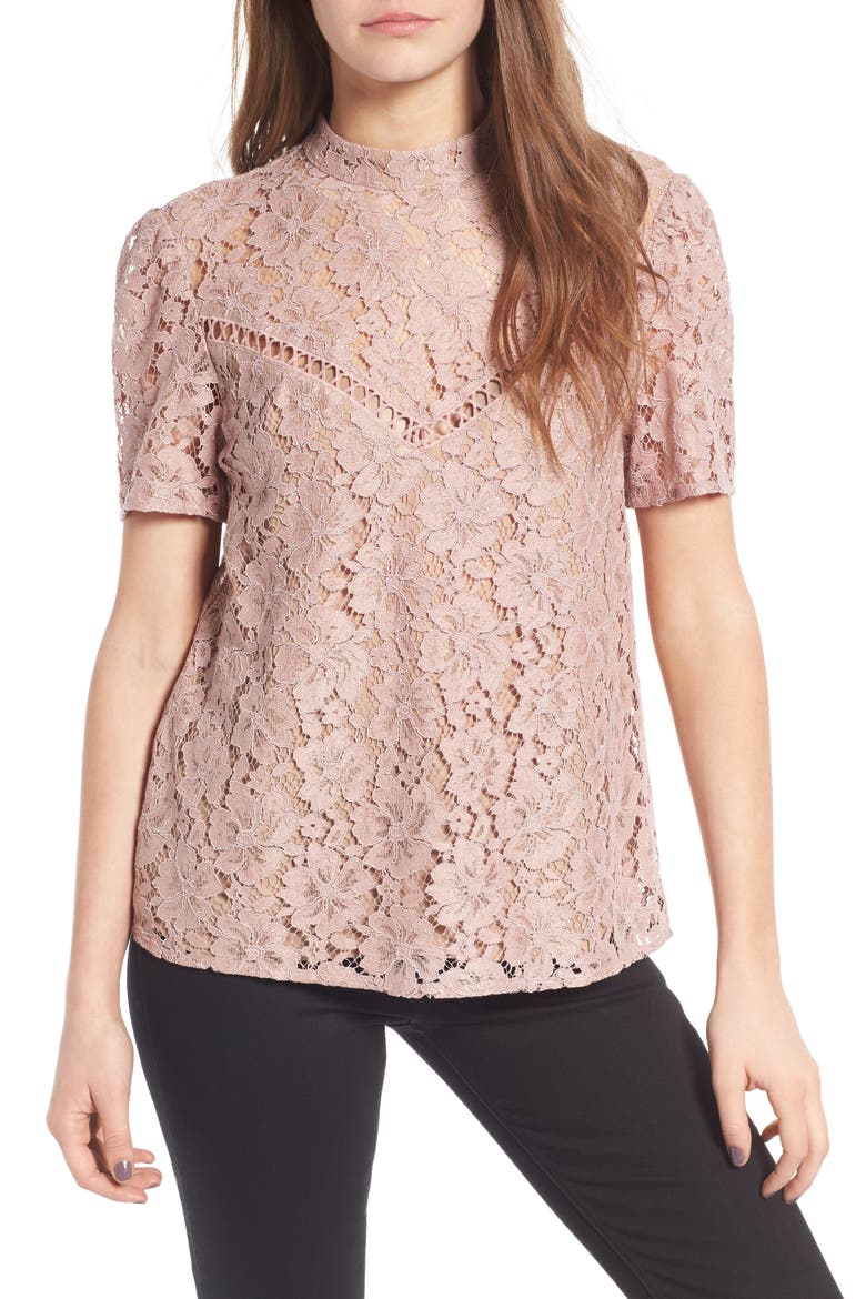 Greyson Lace Top, Main, color, ADOBE ROSE