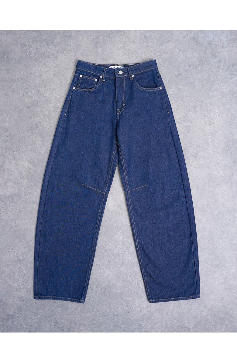 Topshop High Waist Barrel Jeans, Alternate, color, Medium Blue