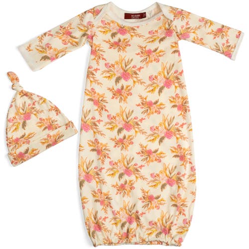 Milkbarn Organic Cotton Newborn Gown And Hat Set In Multi