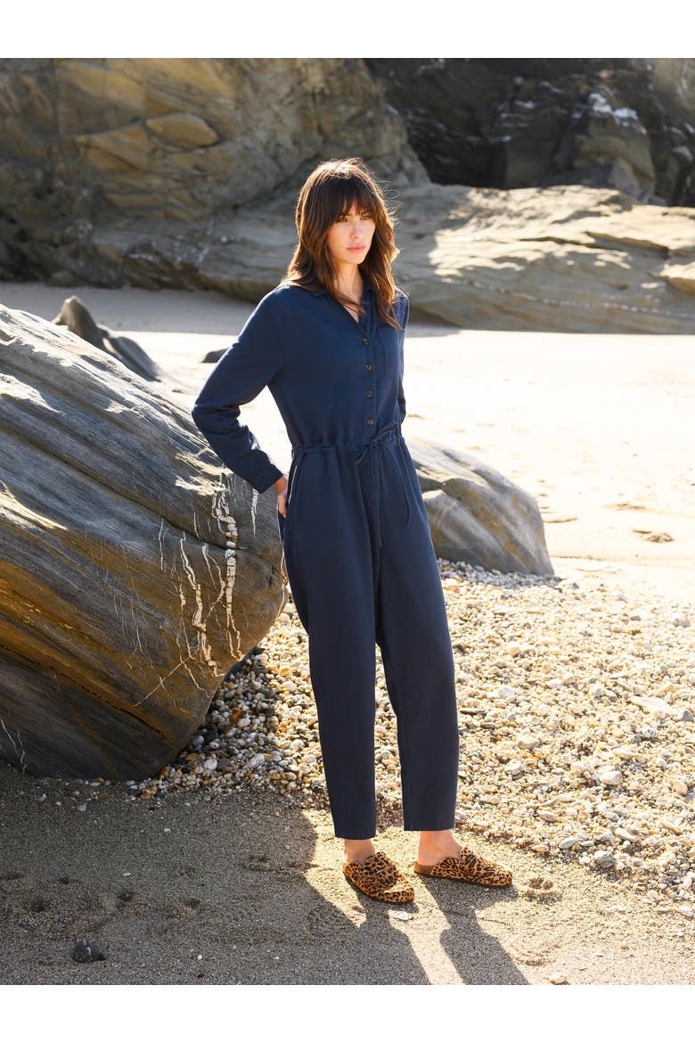 Twill Long Sleeve Jumpsuit, Alternate, color, DARK NAVY