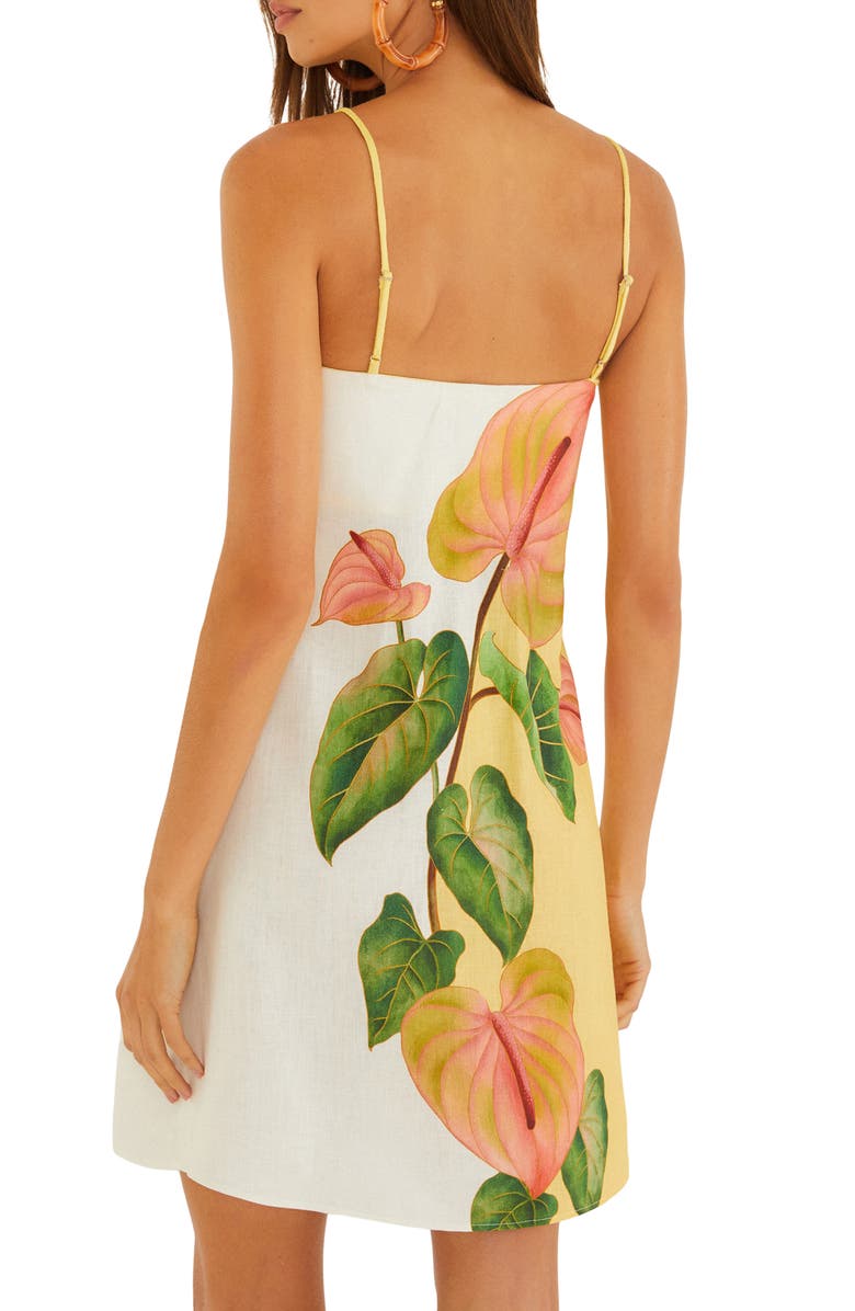 FARM Rio Anthurium Golden Linen Shift Minidress, Alternate, color, Golden Yellow