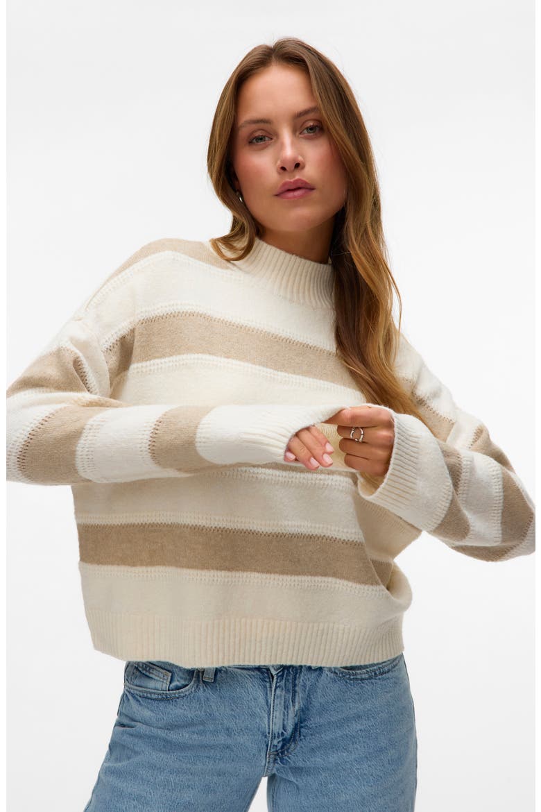 Inez Stripe Mock Neck Sweater, Alternate, color, BIRCH DETAIL W SILVER