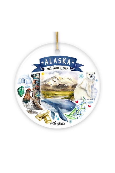Alaska 49th State Watercolor Landmarks Ornament