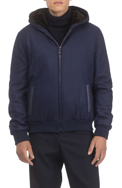 Mens Wool And Cashmere Jacket with Genuine Shearling Lining