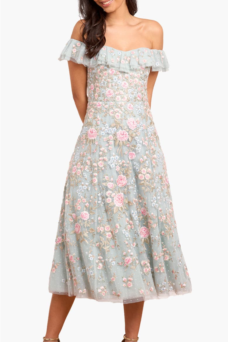 Antoinettes Floral Ballerina Midi Dress, Alternate, color, French Blue