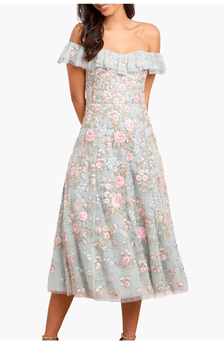 Needle & Thread Antoinettes Floral Ballerina Midi Dress, Main, color, French Blue