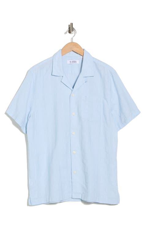 Short Sleeve Linen & Cotton Button-Up Shirt