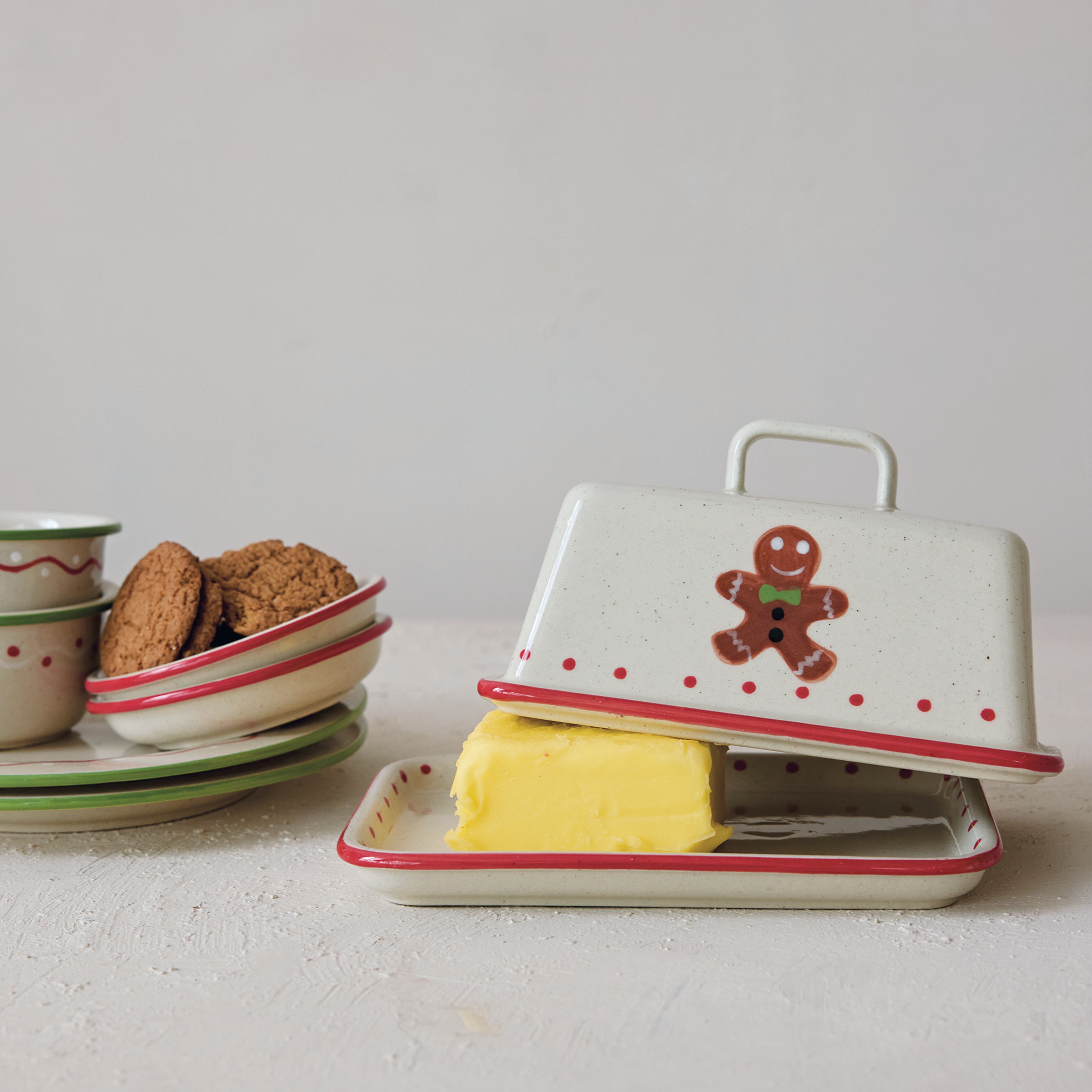 Olive Grove Gingerbread Man Hand-Painted Stoneware Butter Dish | Nordstrom