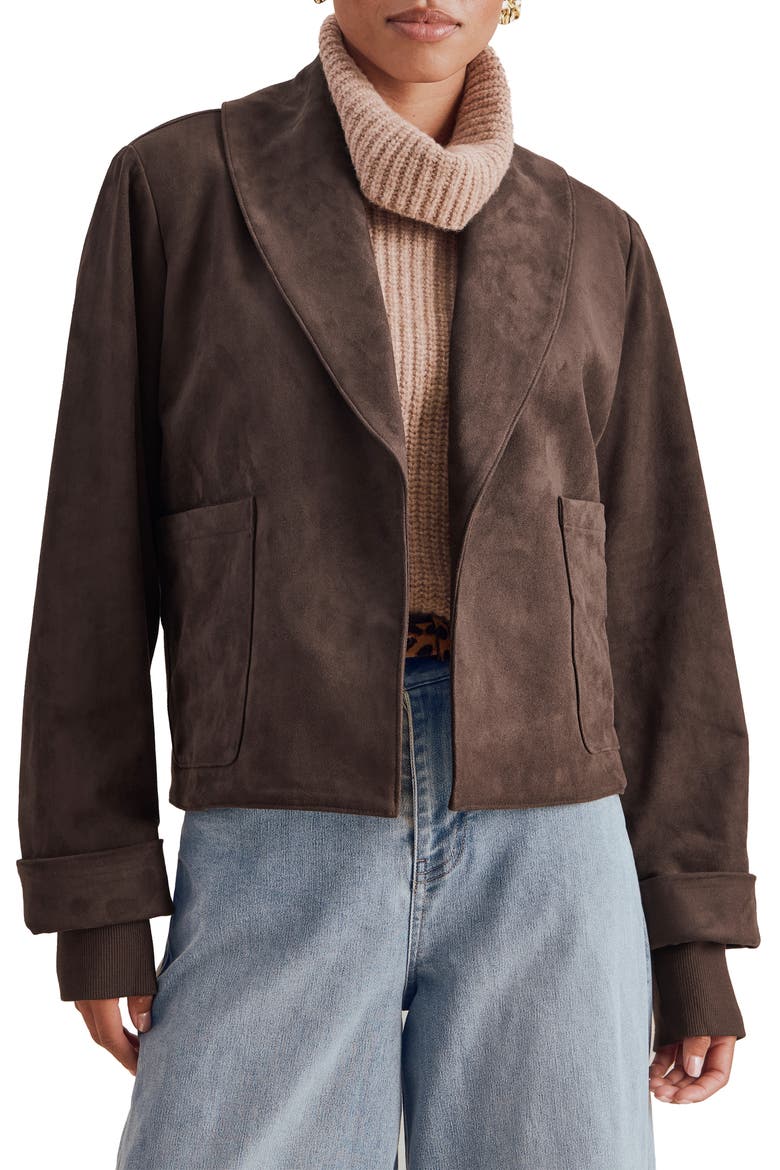 x @cellajaneblog Faux Suede Jacket, Main, color, JAVA BROWN