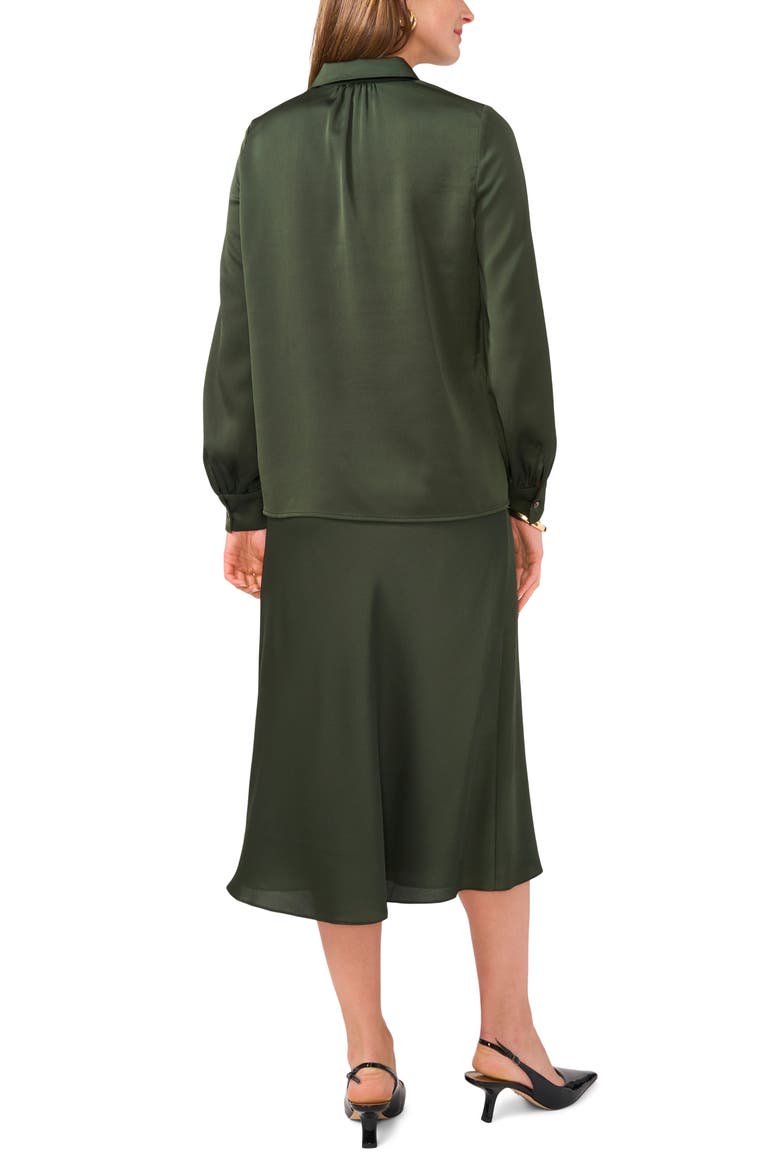 Long Sleeve Satin Button-Up Shirt, Alternate, color, MILITARY GREEN