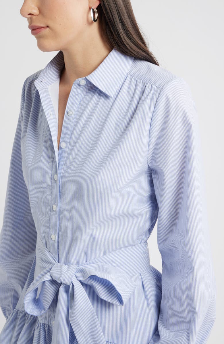 Caslon<sup>®</sup> Stripe Long Sleeve Tiered Mini Shirtdress, Alternate, color, Blue- White Silver Stripe