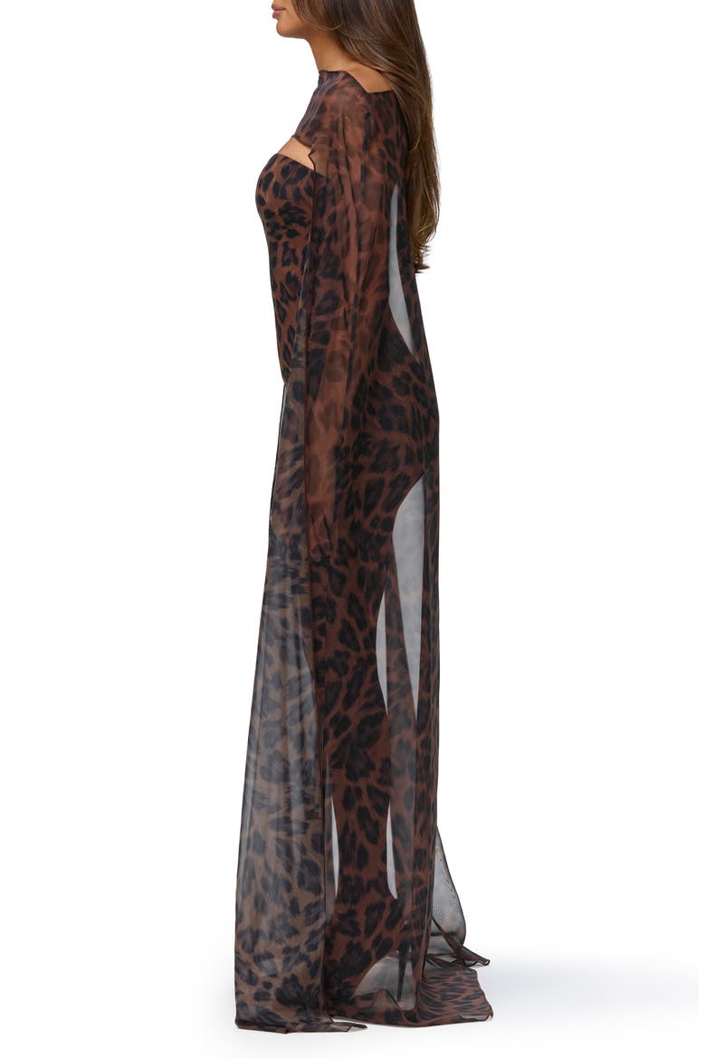 Leopard Print Chiffon Cape Shrug, Alternate, color, BRUSHED LEOPARD