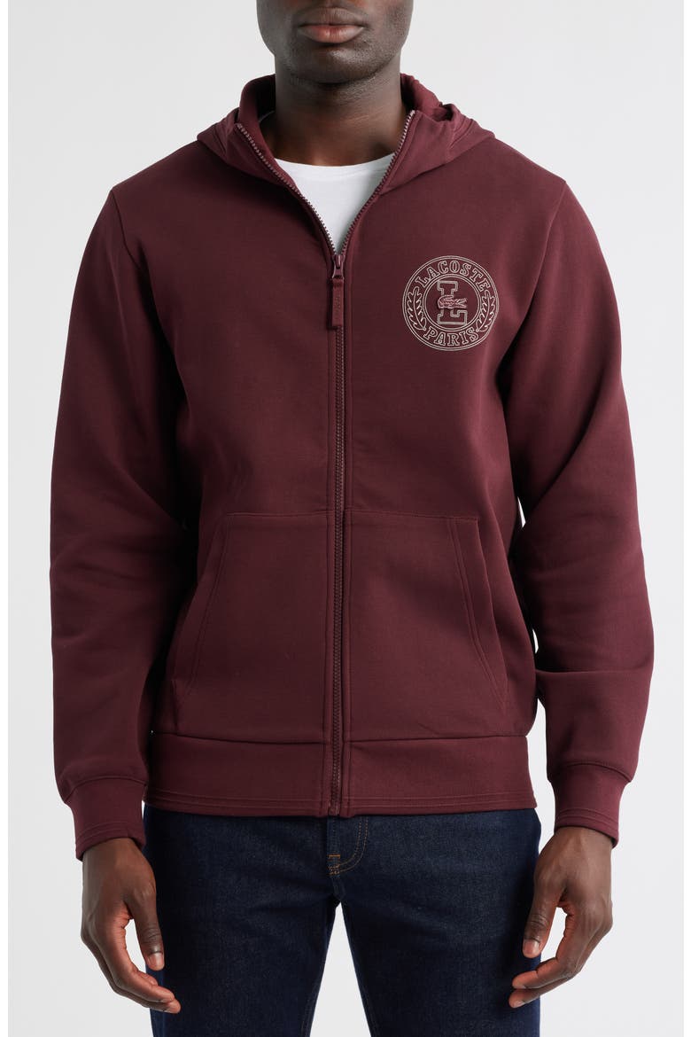 Croc Logo Patch Double Face Zip Hoodie, Alternate, color, ESPRESSO