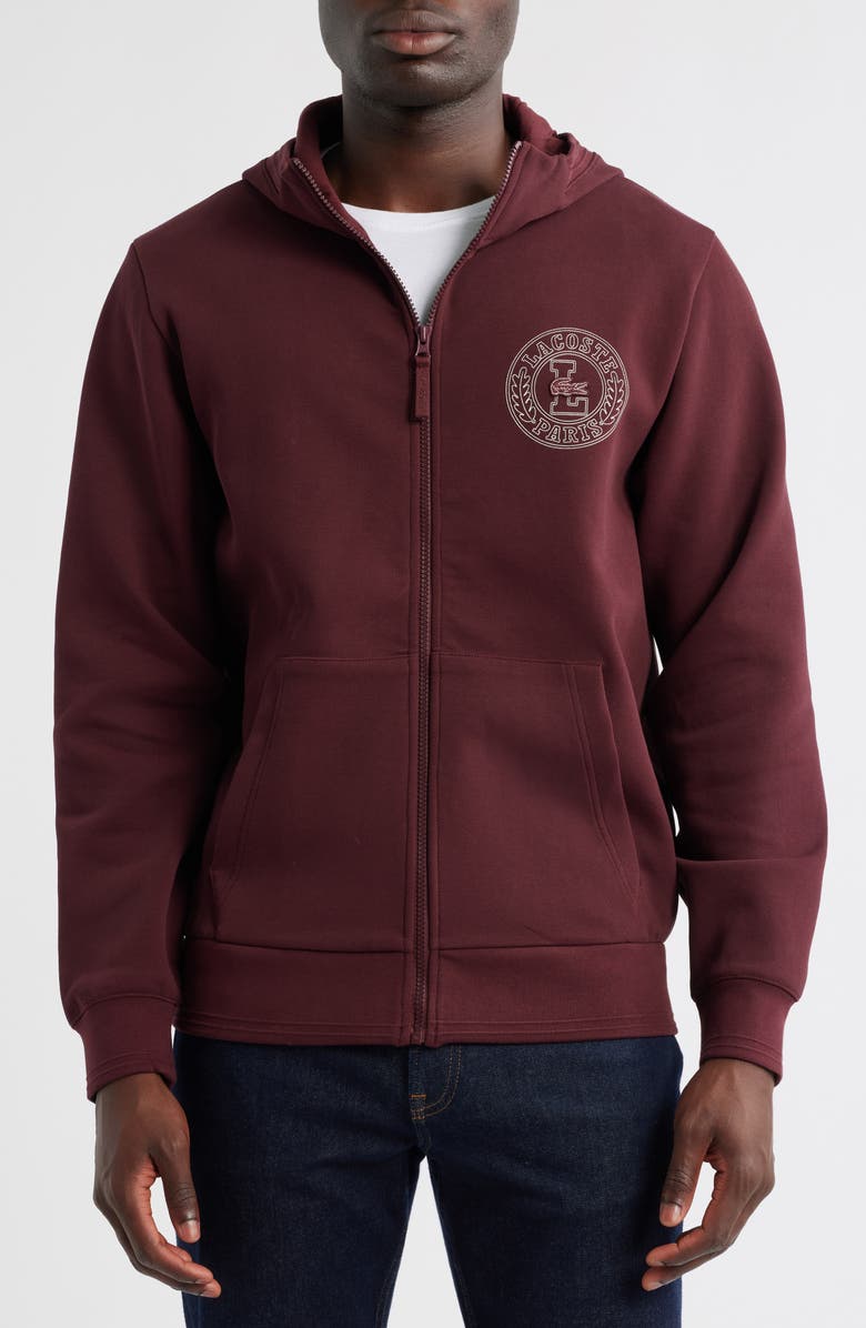 Lacoste Croc Logo Patch Double Face Zip Hoodie, Alternate, color, Espresso