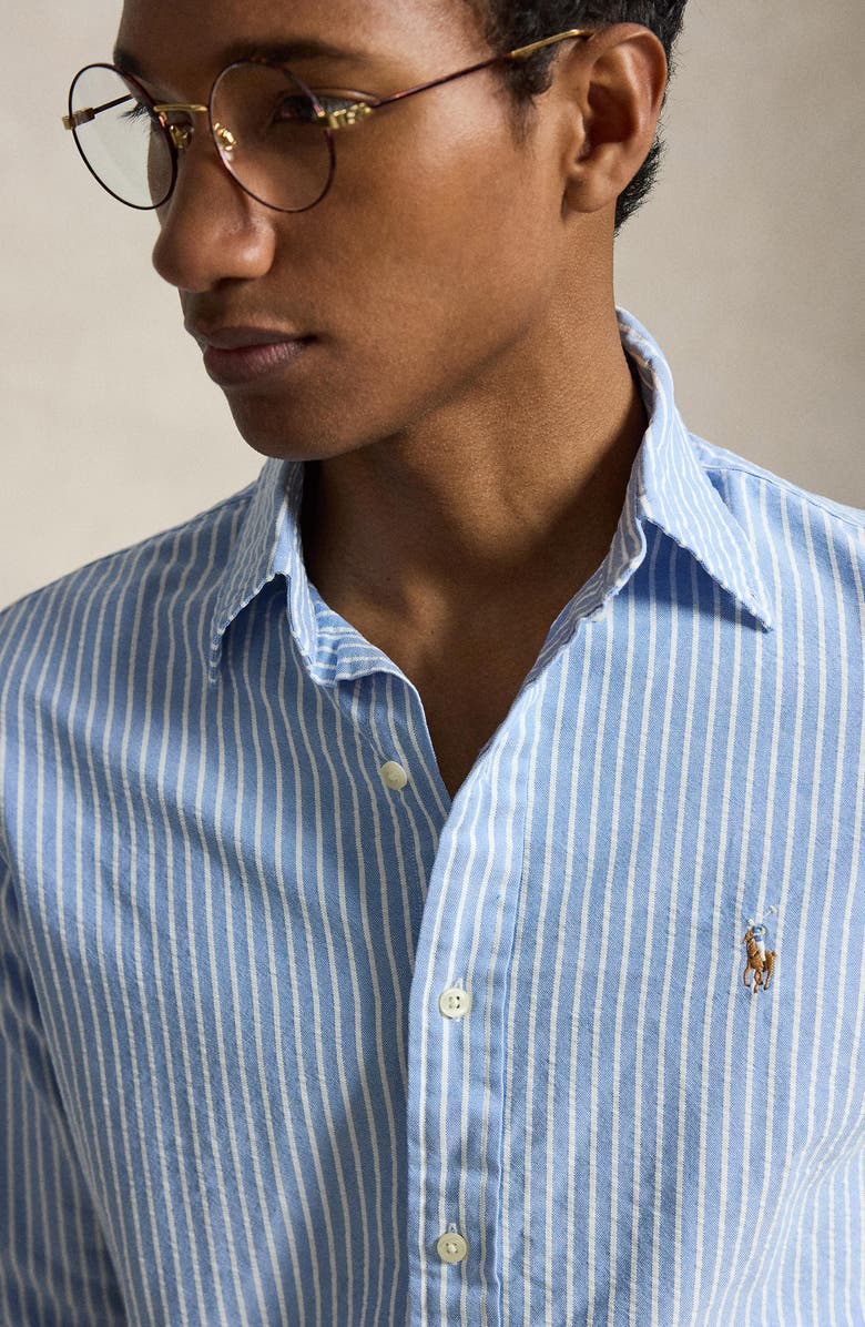 Polo Ralph Lauren Classic Fit Stripe Cotton Seersucker Button-Down Shirt, Alternate, color, 7124A Bsr Blue White