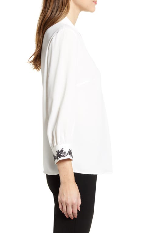 Ming Wang Embroidered Cuff Tunic In White
