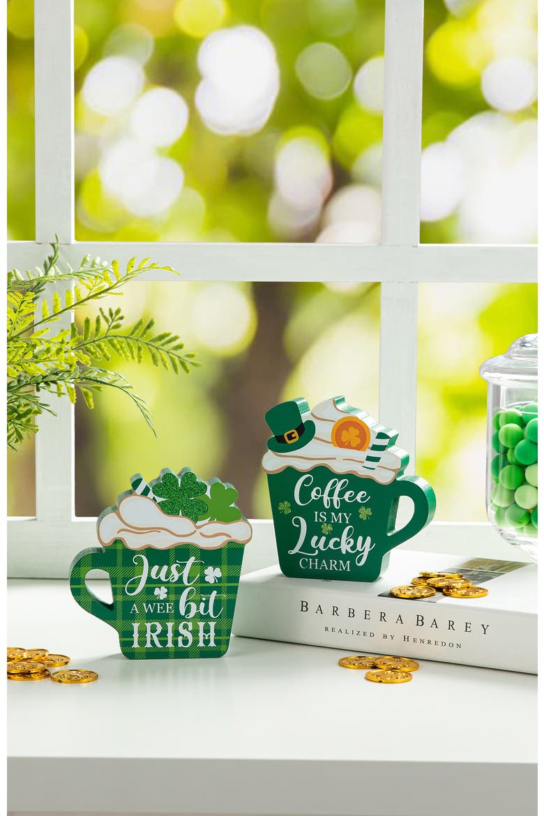 Set of 2 Wooden St. Patrick's Coffee Cup Table Decor, Alternate, color, Green