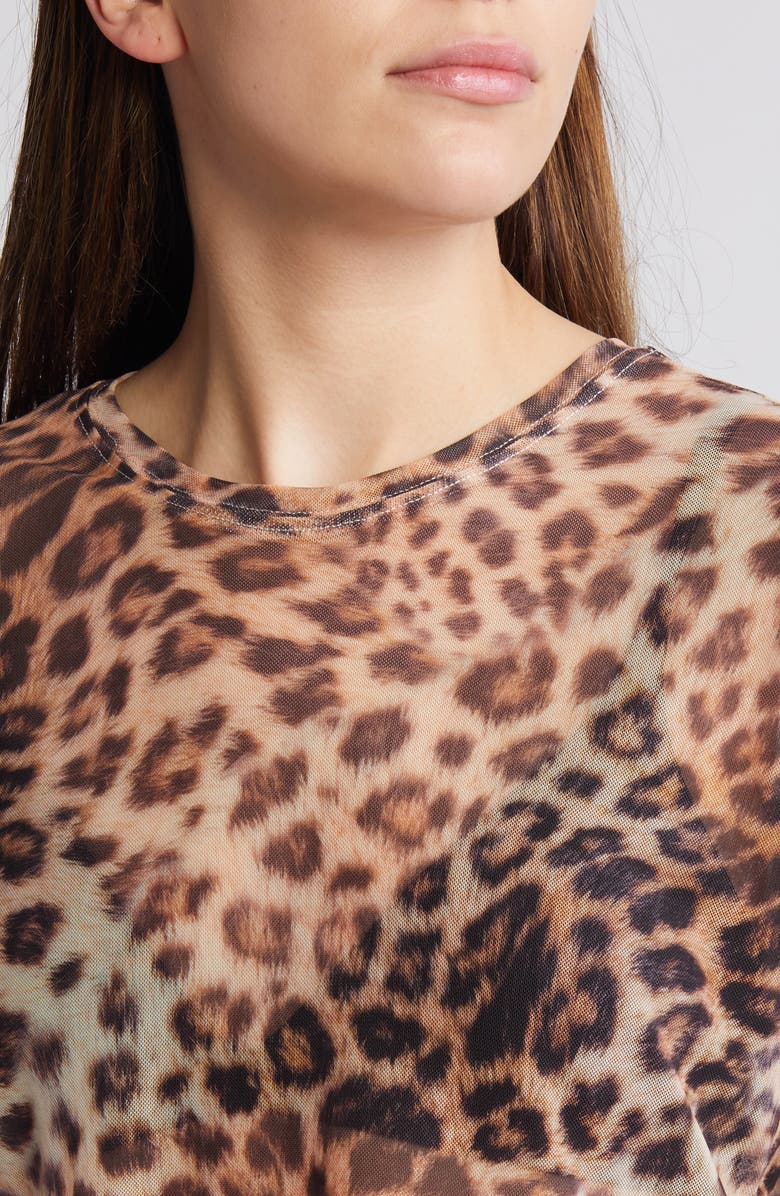 Good American Semisheer Mesh Crop Cover-Up T-Shirt, Alternate, color, Fierce Leopard001