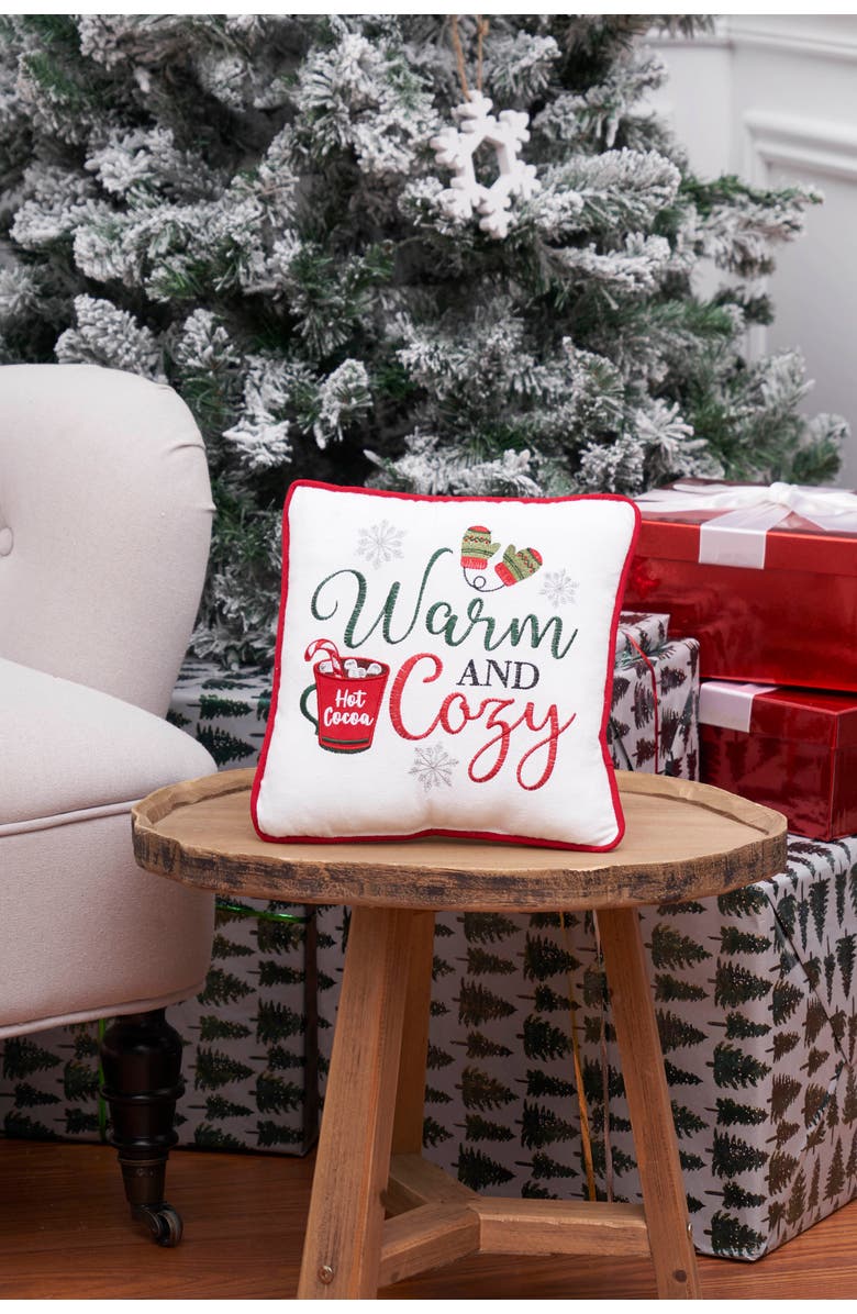 C&F Home Warm and Cozy Cocoa Mug Christmas Pillow, 10" x 10", Alternate, color, Red