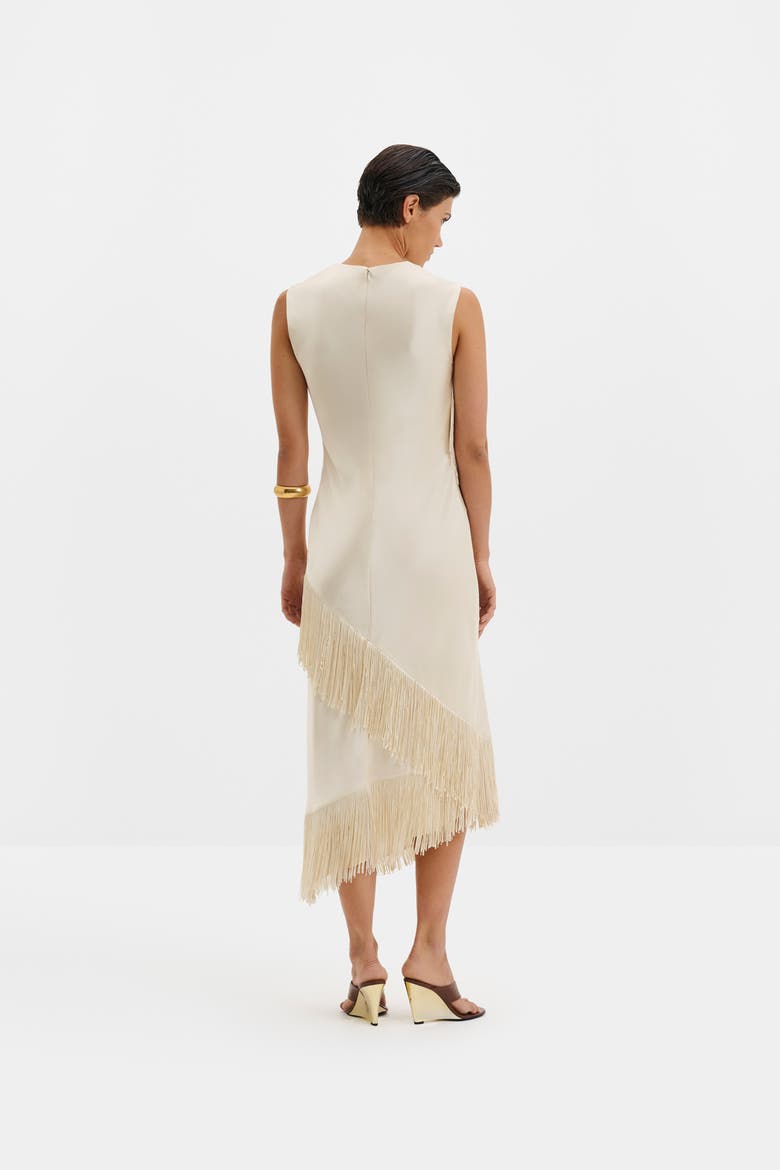 Lovis Fringe Detailed Midi Dress, Alternate, color, Pearl