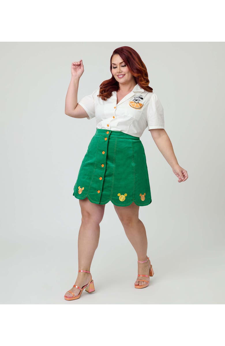 Smak Parlour Plus Size Scallop Hem Corduroy Mini Skirt, Alternate, color, Green Corduroy