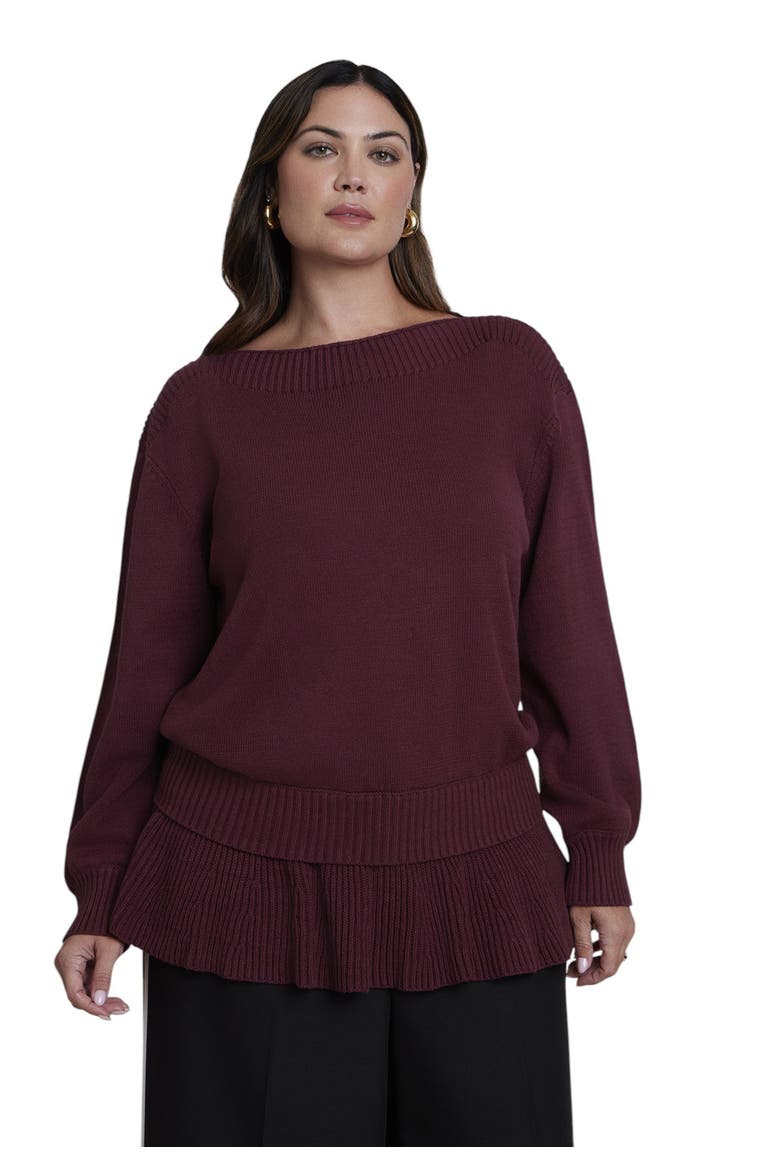 Ruffed Hem Sweater (plus), Main, color, TAWNY PORT