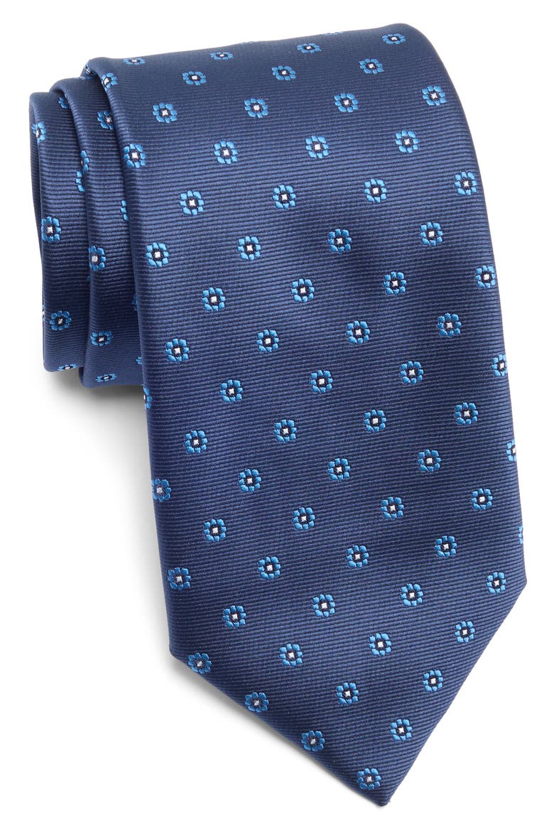 Floral Jacquard Tie, Main, color, NAVY