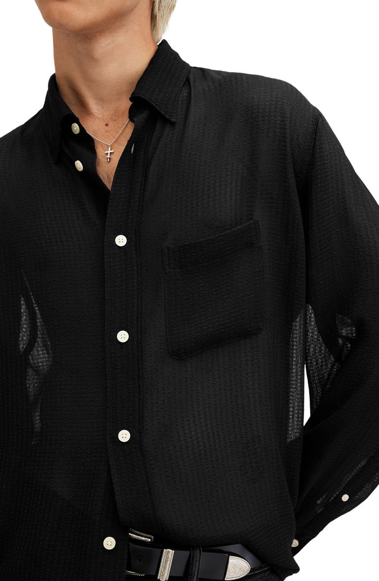 AllSaints Ando Sheer Seersucker Button-Up Shirt, Alternate, color, 